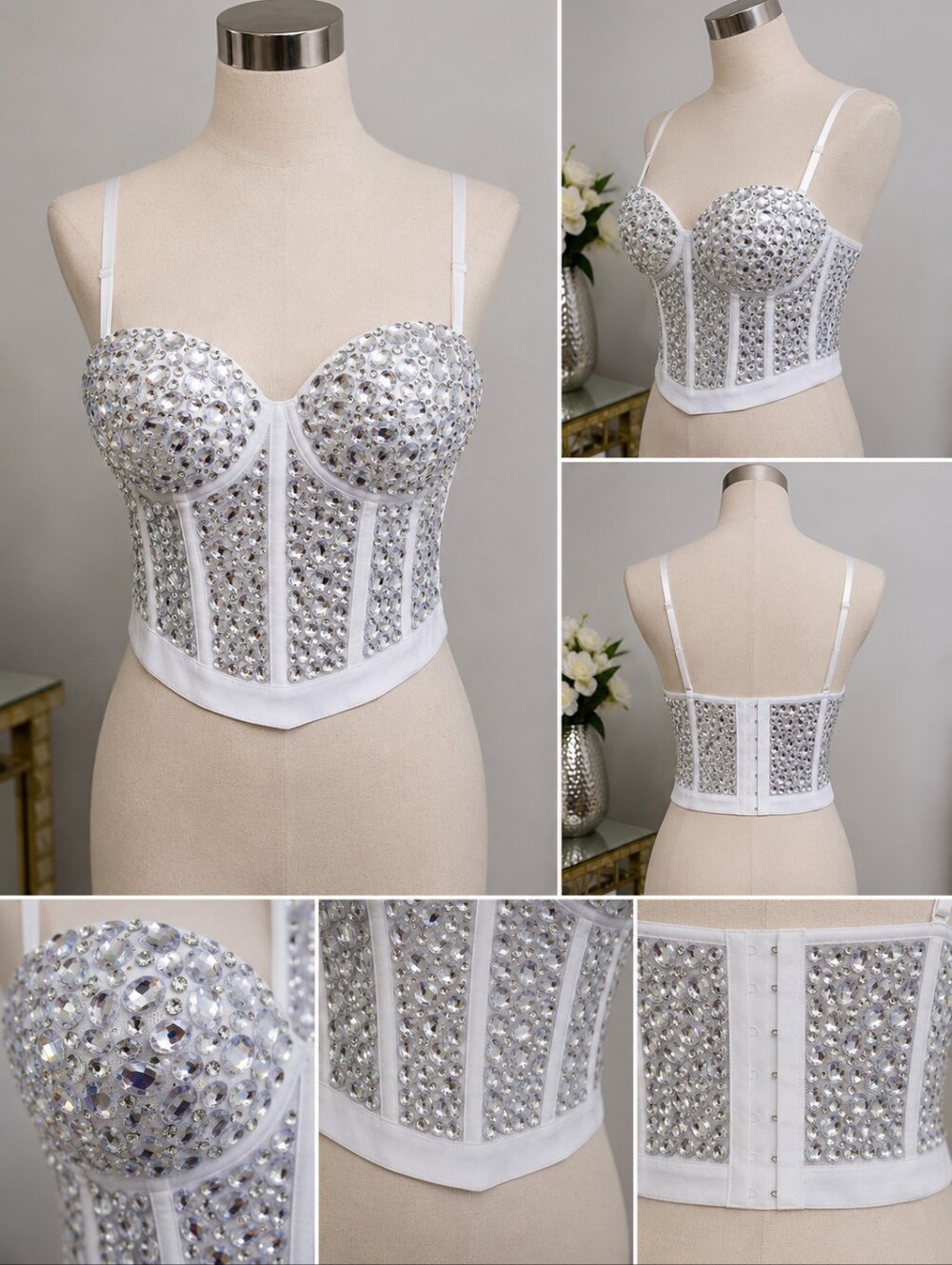 The Sang Rhinestone Bustier Corset Top White Festival Party Size M